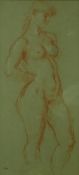 AUGUSTUS JOHN red and white chalk - female standing nude, signed, 37 x 17.5 cms (Provenance: Lot