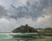 DAVID GROSVENOR oil on canvas - Criccieth Castle, signed and with original Tegfryn Gallery label