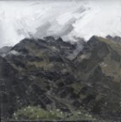 SIR KYFFIN WILLIAMS RA oil on canvas - Snowdonia mountain range with old ruins under a stormy sky,