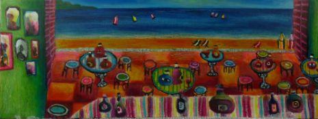 DANIEL MEAKIN acrylic and pastel on canvas - abstract seascape entitled verso 'Sitges Sea View