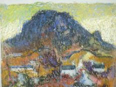 GWILYM PRICHARD mixed media - landscape with cottages, signed and entitled verso 'Yellow Sky,