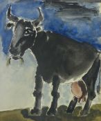 JOSEF HERMAN watercolour and mixed media - study of a standing cow, 22 x 19.5 cms