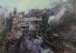 WILLIAM SELWYN artist's proof coloured print - Welsh Highland Railway engine steaming out of