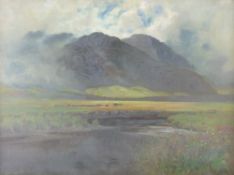 WIL GRIFFITH oil on canvas - dramatic North Wales landscape, possibly the Ogwen Valley with heavy