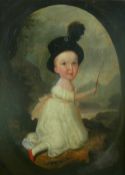 Late 18th/early 19th Century Primitive School oil on canvas - portrait of a kneeling little boy in a