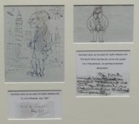 SIR KYFFIN WILLIAMS RA two ink drawings framed as one - one being a caricature of a standing