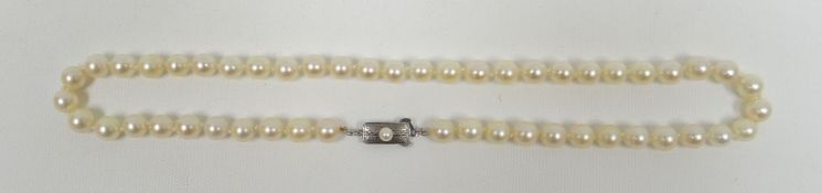 A single strand necklace of 50 cultured-pearls, 44cms long