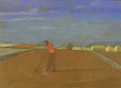 ATTRIBUTED TO JOHN NASH pastel drawing on both sides (frame glazed twice) - 1. figure working in a