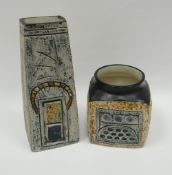 A Troika vase of 'tapering coffin form' typically decorated with opposing incised abstract