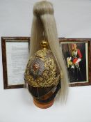 A Life Guards officer's parade helmet with plate, plumage, chinscale strap and liner, accompanied by