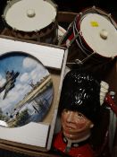 A quantity of boxed commemorative china plates together with two regimental ice buckets and a