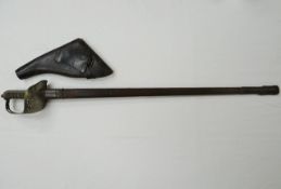 A George V officer's sword in leather scabbard together with a leather pistol holster date stamped