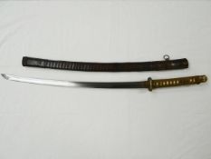 A Japanese Katana with signed tang and solid and true blade in good condition with only slight age-