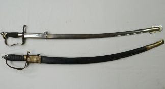 Two reproduction native-style swords in scabbards