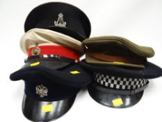 Five peaked caps to include Royal Marines, Police and Army