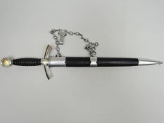 A Third Reich Nazi 1st Pattern Luftwaffe dagger manufactured by Tiger with blue leather and metal