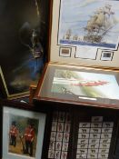 A quantity of framed military-themed prints to include HMS Victory, Spitfire, The Red Arrows etc.