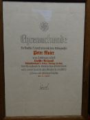 A framed 25 Year's German Third Reich D.A.F. service award dated 1941