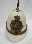 A tropical white helmet with plate for 'The Welsh' with fittings
