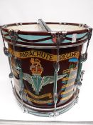 A 3rd Battalion Parachute Regiment parade drum with painted regimental crest and battle honours