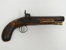 A percussion travelling pistol by McDermott of Dublin, drum and nipple converted from flintlock with