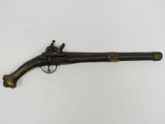 An eighteenth century Caucasian miquelet holster pistol  with decorative Rococo patterned double-