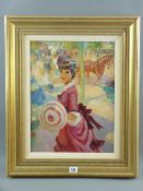 JOHN STREVENS oil on canvas - French street scene with fashion lady, signed and entitled verso 'La