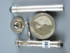 A chrome encased portable candle holder 'The New Edinburgh' registered 56168 TBLW, a circular