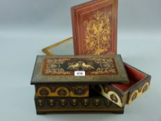 An Italian multi-wood and Tunbridge ware style decorated jewellery casket, flamboyant overall