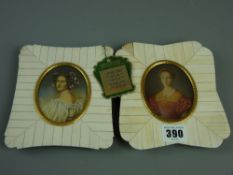 Two mid 20th Century miniature portraits on ivory in satin backed box wood frames with ivory slip