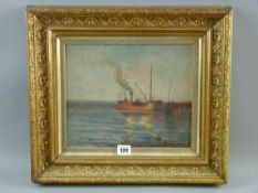 Mid 20th Century English School oil on board - entitled verso 'Coasting Steamer at Penmaenmawr
