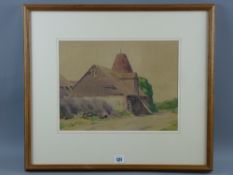 CYRIL EDWARDS watercolour - farm buildings and oast house, 27 x 35.5 cms with a watercolour