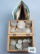 A 1780 Austrian silver Maria Theresa Thaler and other mixed silver foreign and British coinage and a