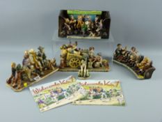 Four Will Young Widecombe pottery figural groups with a model of an old grey mare seated, eight