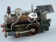 A part engineered gauge one model of a steam locomotive, early 20th Century, fuel burner intact