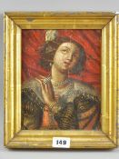 19th Century Italian School oil on board - lady with pearl necklace and bracelet, unsigned, entitled