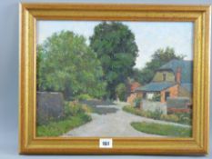 ARTHUR HAYWARD oil on board - peaceful farmstead with truck on a lane, signed, 29 x 39 cms