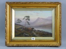 ALBERT DUNNINGTON oil on canvas - Scottish scene of Loch Long with group of Highland Cattle by a