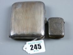 A lady's engine turned silver cigarette case, 1.8 ozs, Birmingham 1928 and a bright cut silver