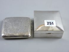 A square silver bound lidded cigarette box, Birmingham 1922 and a gentleman's cigarette case with