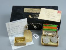 Items relating to one C D Harper - a tin deed box with key, a pair of 1939-45 Defence medals with