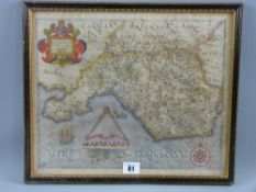 A coloured and tinted map of Glamorganshire by SAXTON & KIP, 29.5 cms to margin by 25.5 cms to