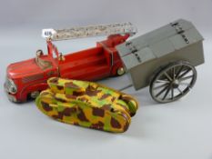 A tinplate clockwork model of a fire engine made in Western Germany, PN370 trademark for Phillip