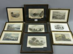 A parcel of nine early prints, majority coloured, various North Wales scenes - Dolwyddelan and