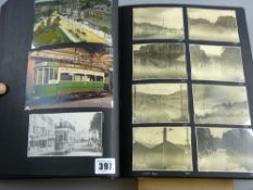 A postcard album containing a fine selection of black and white and coloured postcards, all on a