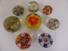 Seven Antique Miniature Glass Paperweights, including five miniature millefiori paperweights and two