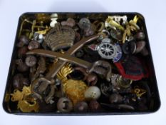 A Quantity of Various Military insignia including Cap Badges, Buttons and a large Army Physical