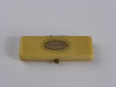 An Antique Ivory and Gold Inlay Toothpick Box, the box having a gold cartouche inscribed 