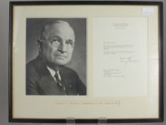An Autographed Letter and Photograph, from President Harry S Truman to B.Cobbey Crisler together