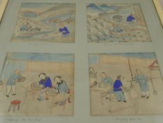 Four Circa 1900 Chinese Paintings on Silk, depicting domestic and farming scenes, entitled 